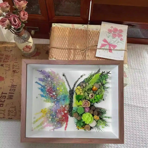 Butterfly Crystal & Dried Flower Shadow Box — Handmade Finished Art Piece