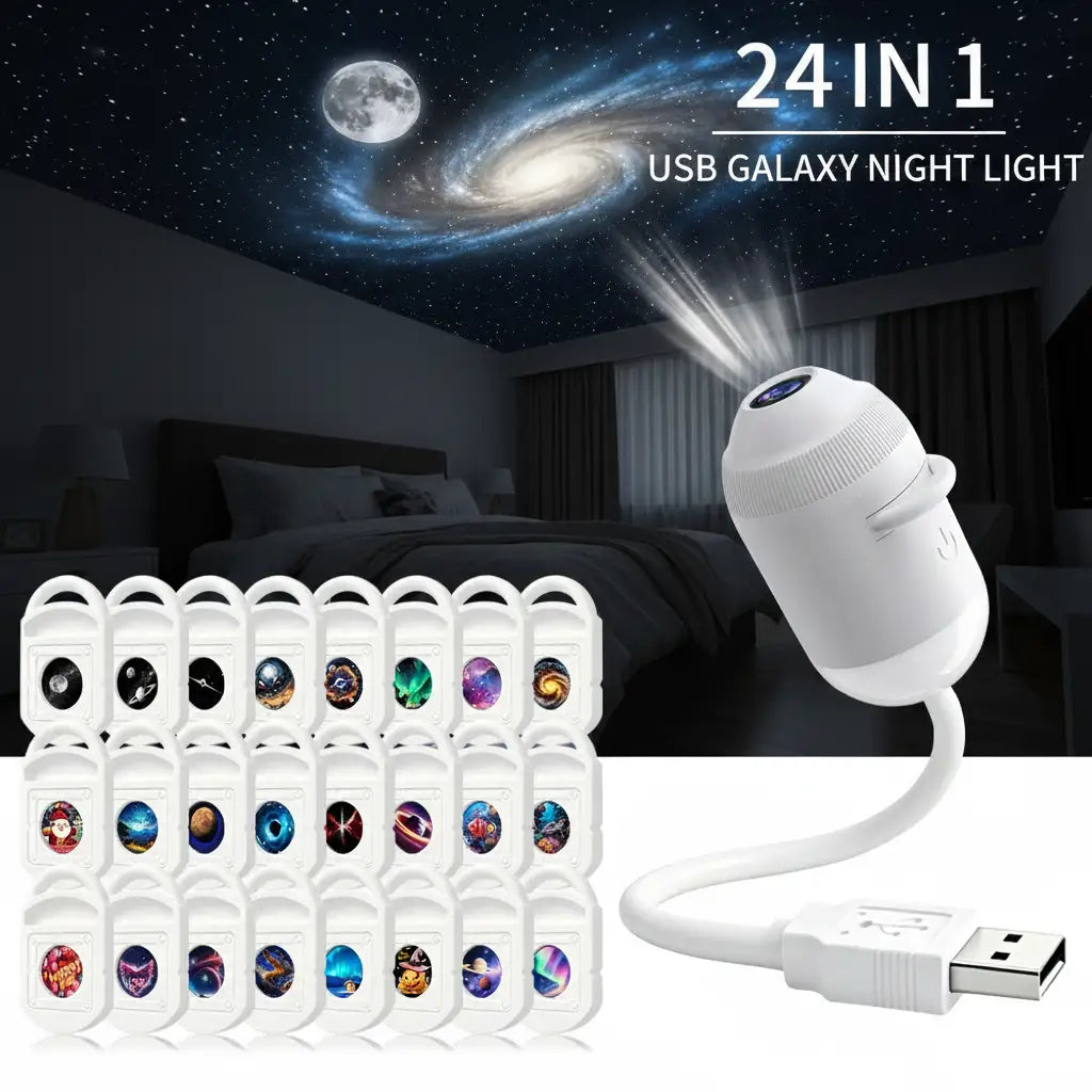 2-in-1 USB Galaxy Night Light Projector | Star Projector & Warm Night Light
