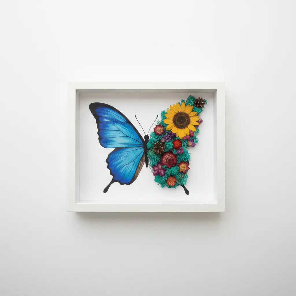 Blue butterfly dried floral shadow box kit
