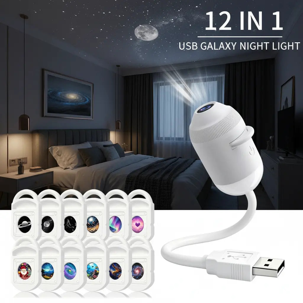 2-in-1 USB Galaxy Night Light Projector | Star Projector & Warm Night Light