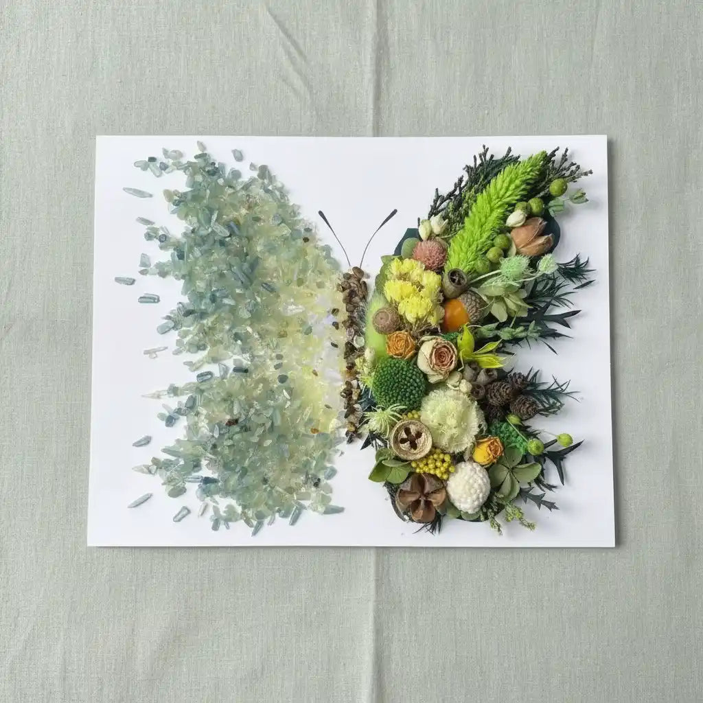 Sage crystal butterfly dried floral shadow box kit