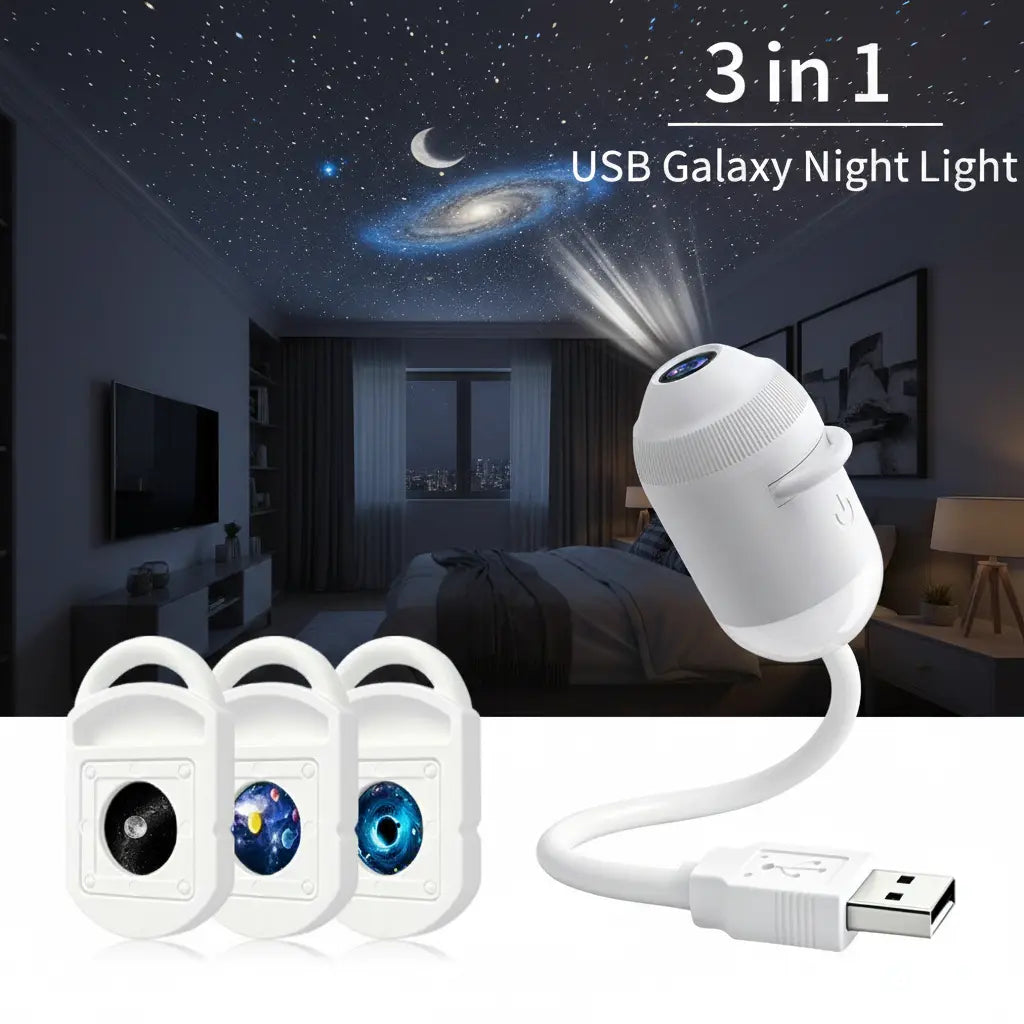 2-in-1 USB Galaxy Night Light Projector | Star Projector & Warm Night Light