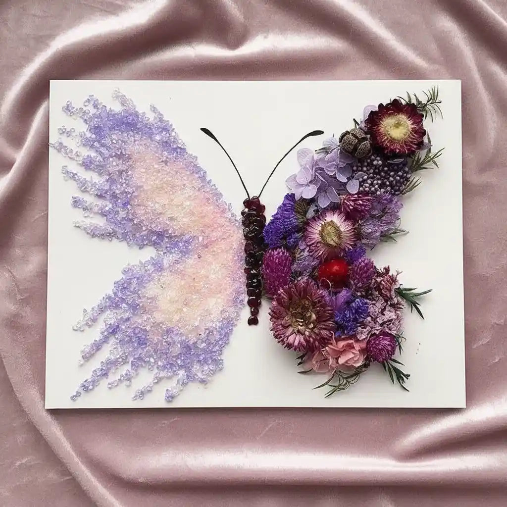 Purple crystal butterfly dried floral shadow box kit