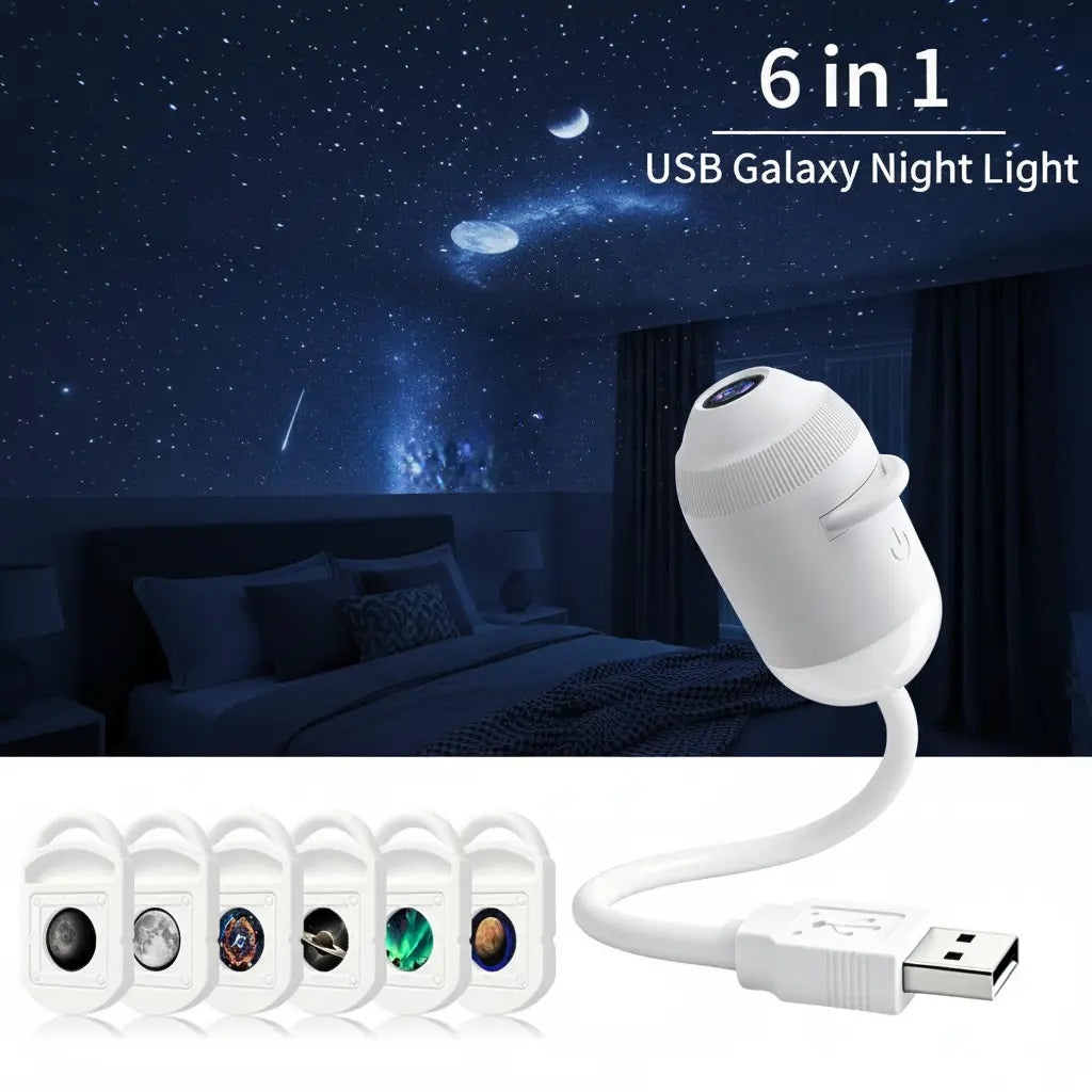2-in-1 USB Galaxy Night Light Projector | Star Projector & Warm Night Light